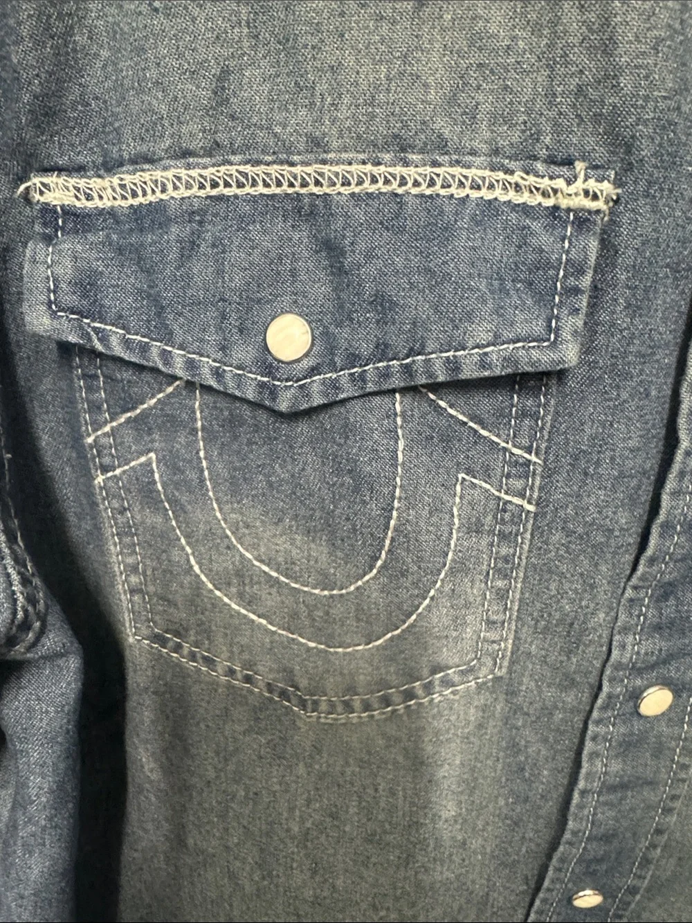 True Religion Men's Denim Western Shirt in Faded Blue